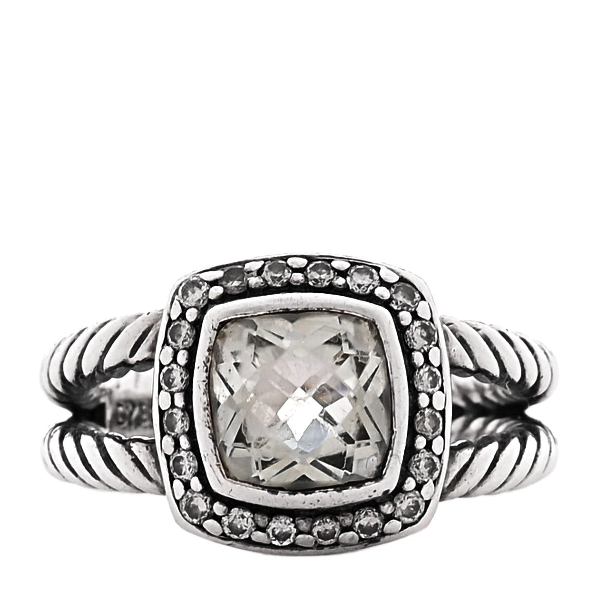 David Yurman Sterling Silver Diamond Prasiolite 7mm Petite Albion Ring 48 4.5