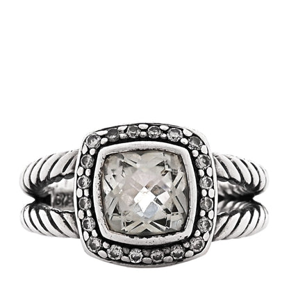 David Yurman Sterling Silver Diamond Prasiolite 7mm Petite Albion Ring 48 4.5