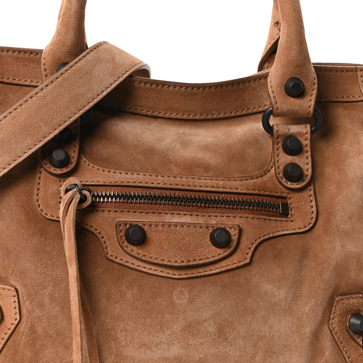 Balenciaga Waxed Suede Calfskin Classic Hardware Small Le City Camel
