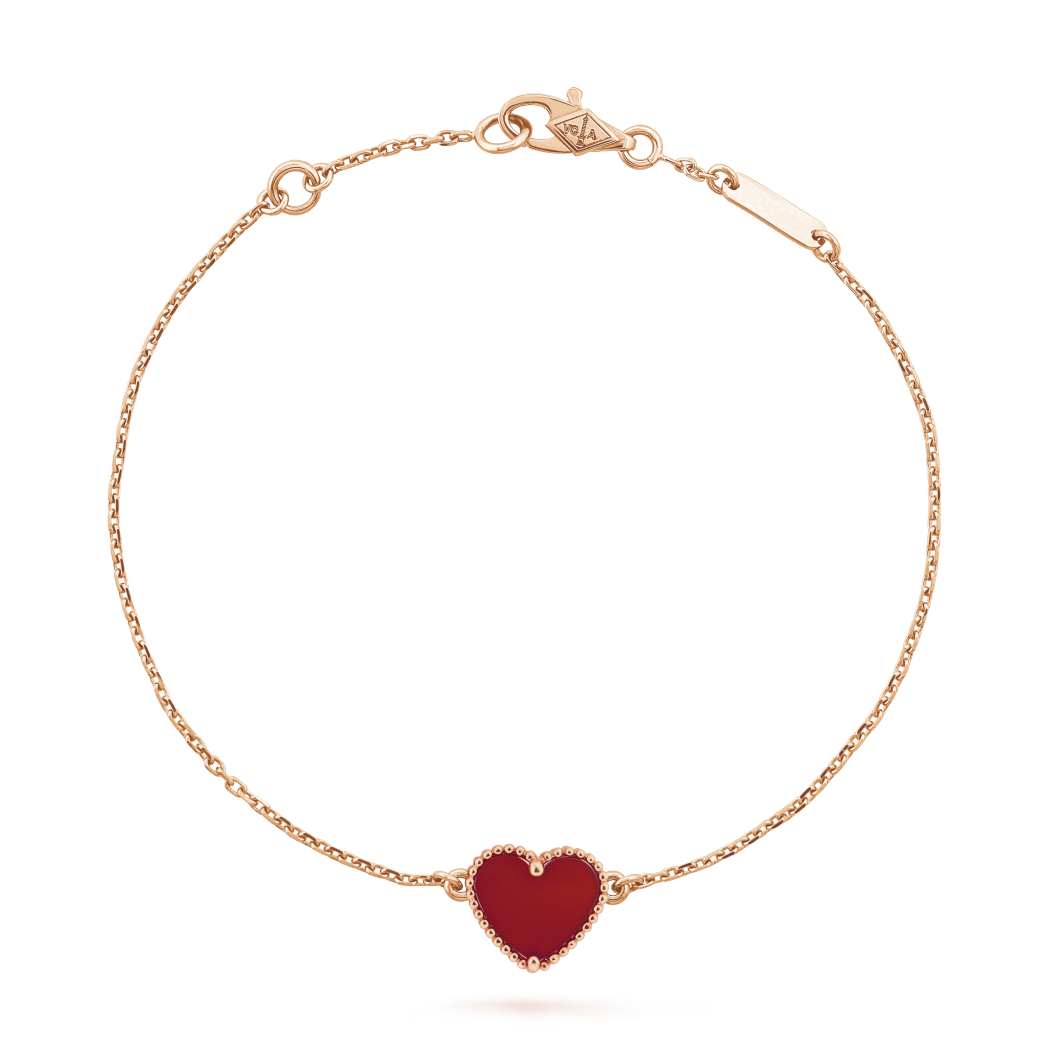 18K Rose Gold Carnelian VCA Sweet Alhambra Heart Bracelet