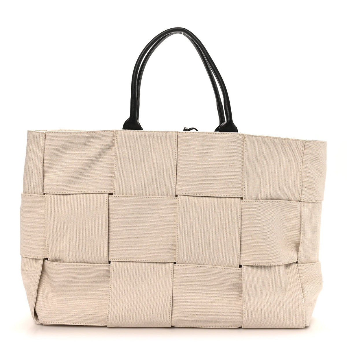 Bottega Veneta Canvas Maxi Intrecciato Large Arco Tote Beige Black