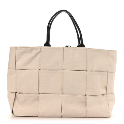 Bottega Veneta Canvas Maxi Intrecciato Large Arco Tote Beige Black