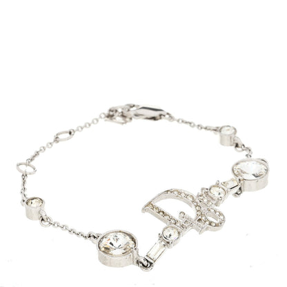 Christian Dior Metal Crystal Logo Bracelet Silver