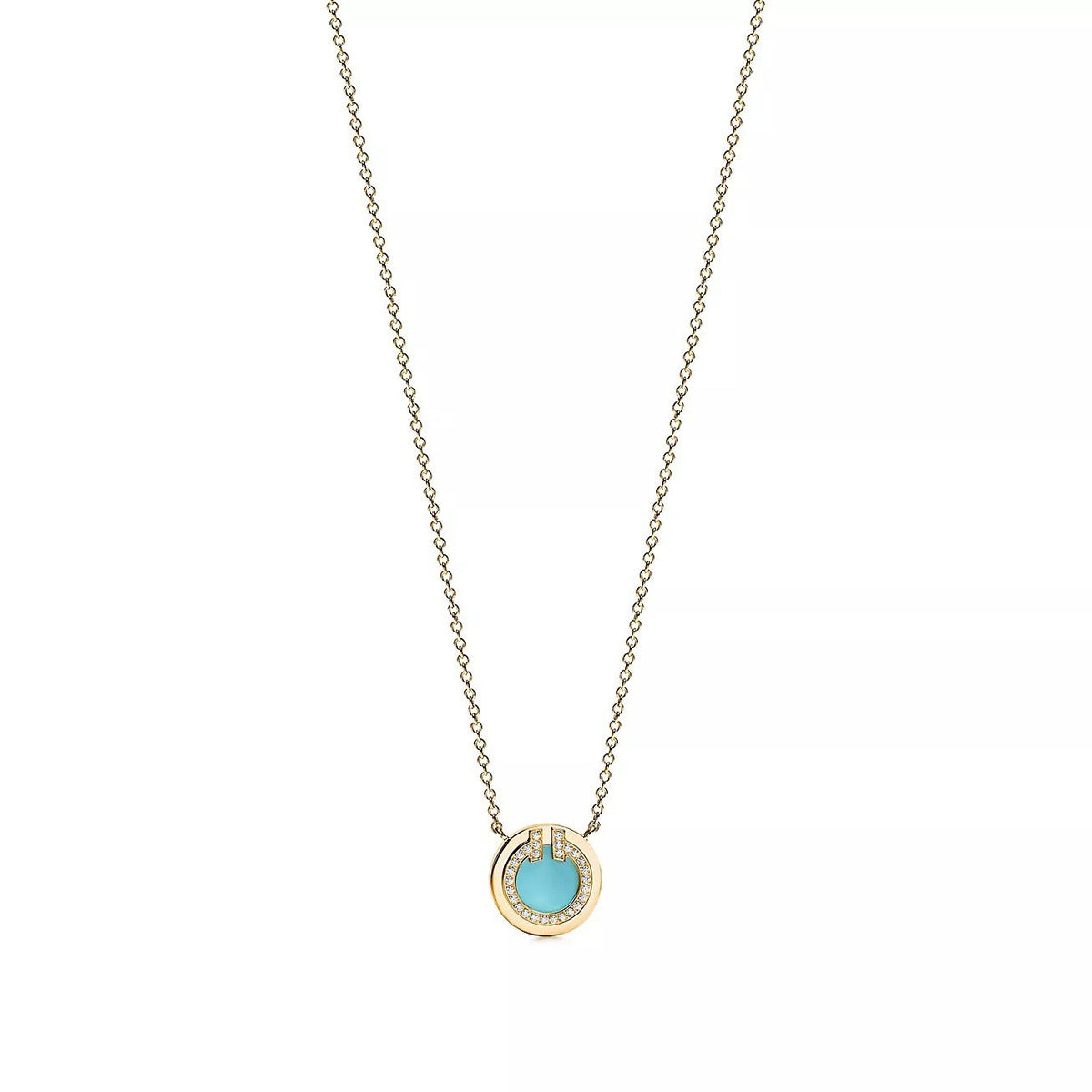 18K Gold Diamond Turquoise Tiffany T Pendant
