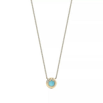 18K Gold Diamond Turquoise Tiffany T Pendant
