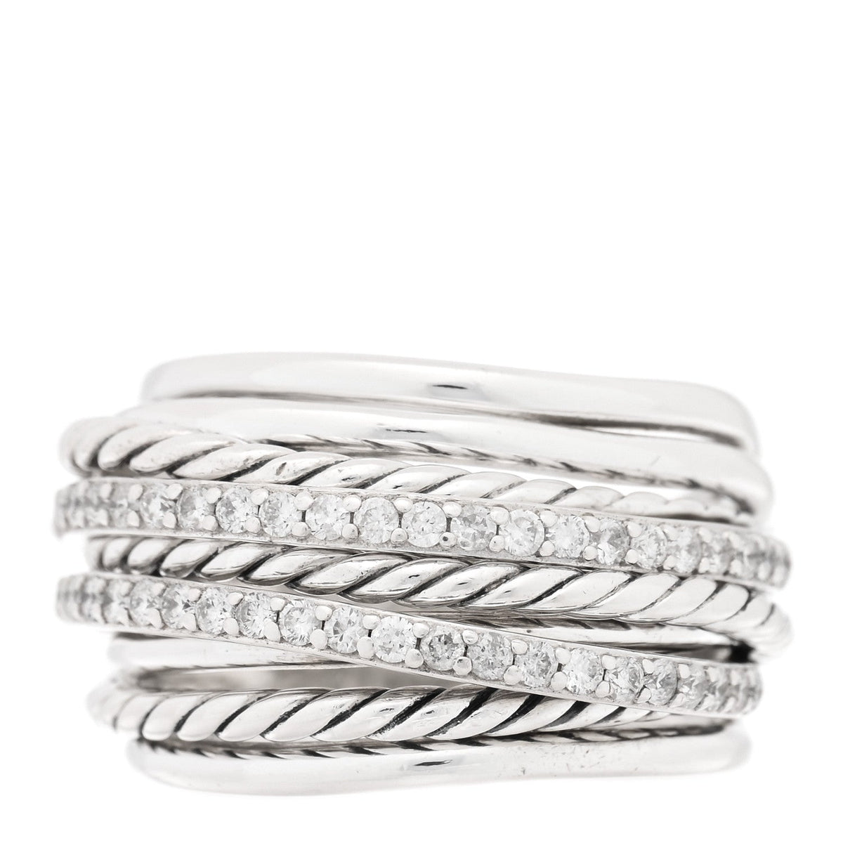 David Yurman Sterling Silver Diamond 18mm Wide Crossover Ring 54 7