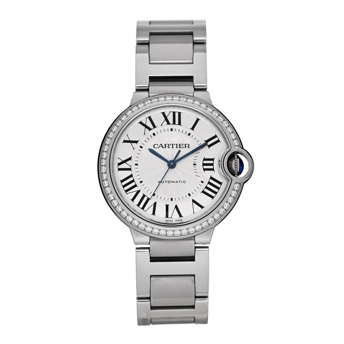 Cartier Stainless Steel Diamond 36mm Ballon Bleu Automatic Watch