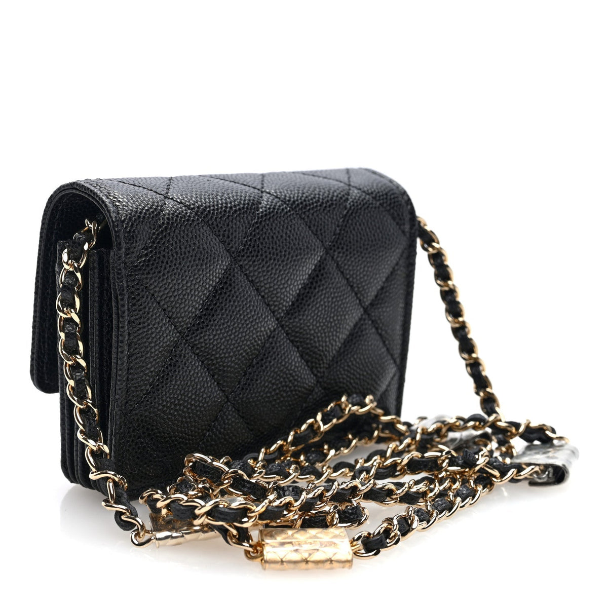 Chanel Caviar Quilted CC Stars Card Holder On Chain Black