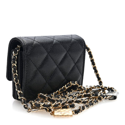 Chanel Caviar Quilted CC Stars Card Holder On Chain Black