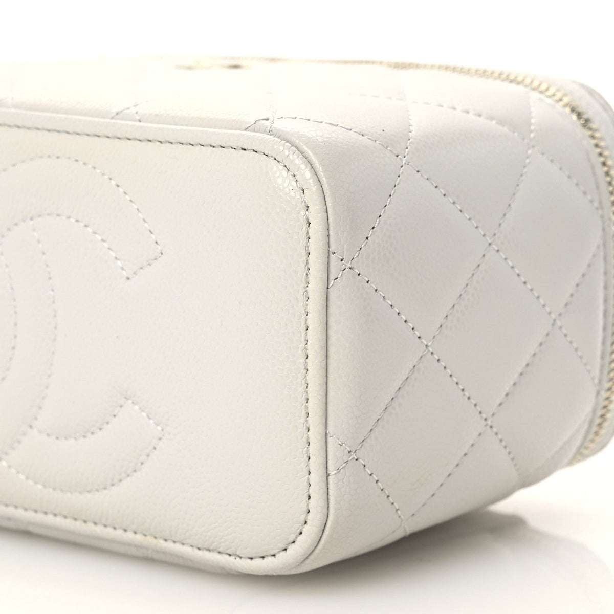 Chanel Caviar Quilted Small Tiny CC Vanity Case With Chain Light Grey