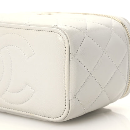 Chanel Caviar Quilted Small Tiny CC Vanity Case With Chain Light Grey