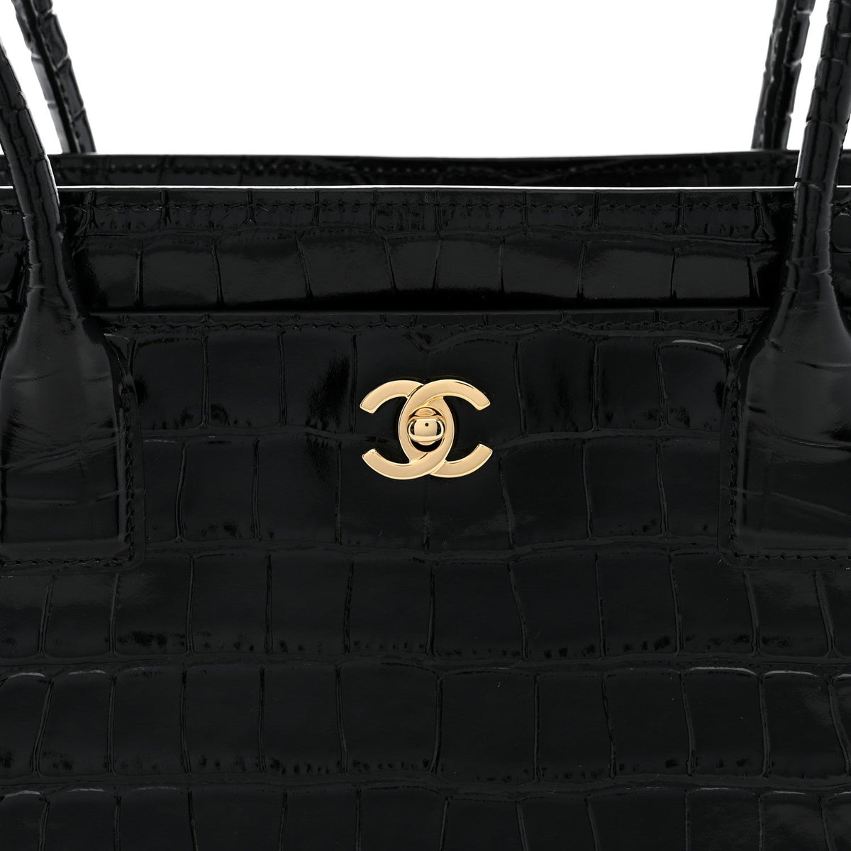 Chanel Calfskin Crocodile Embossed Small Archetype Tote Black