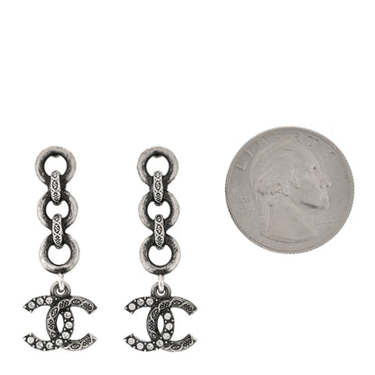 Chanel Crystal CC Chain Drop Earrings Silver
