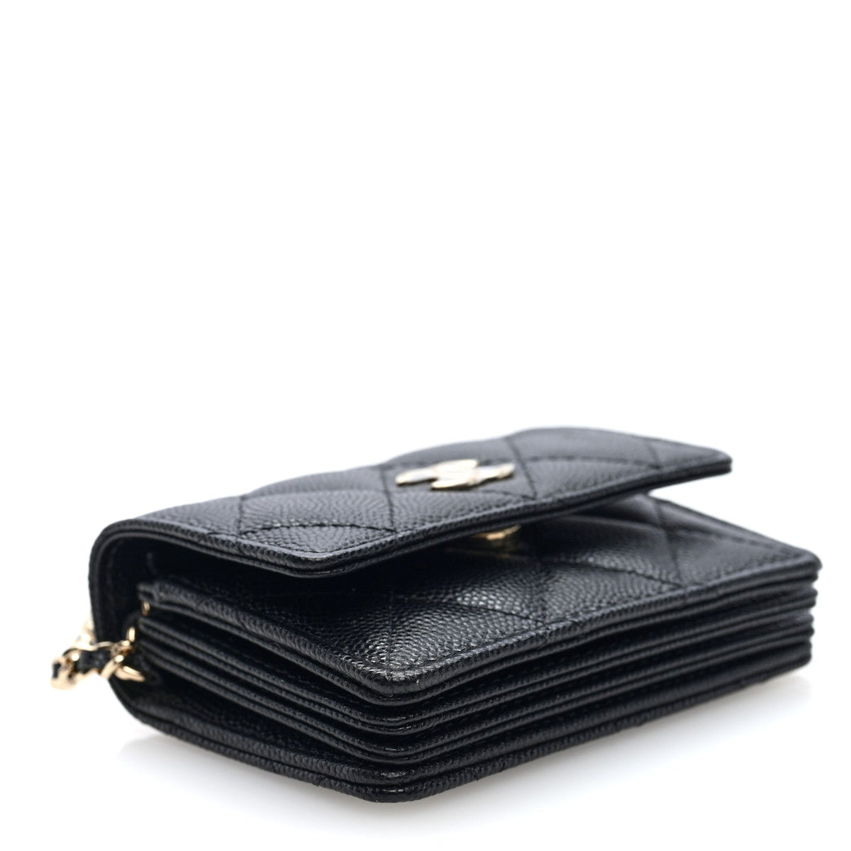 Chanel Caviar Quilted CC Stars Card Holder On Chain Black