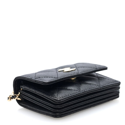 Chanel Caviar Quilted CC Stars Card Holder On Chain Black