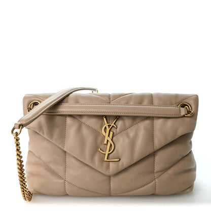 Saint Laurent Lambskin Quilted Small Loulou Puffer Chain Bag Dark Beige