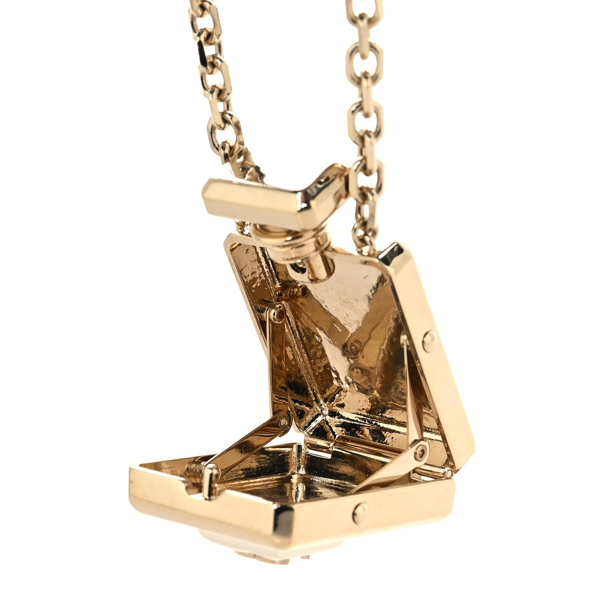 Chanel Metal Pearl Perfume Bottle CC Locket Necklace Gold