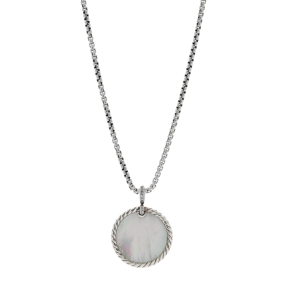 David Yurman Sterling Silver Diamond Black Onyx Mother of Pearl 32mm Elements Disc Pendant Necklace