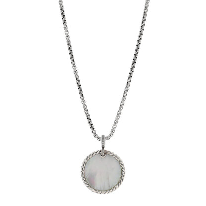 David Yurman Sterling Silver Diamond Black Onyx Mother of Pearl 32mm Elements Disc Pendant Necklace