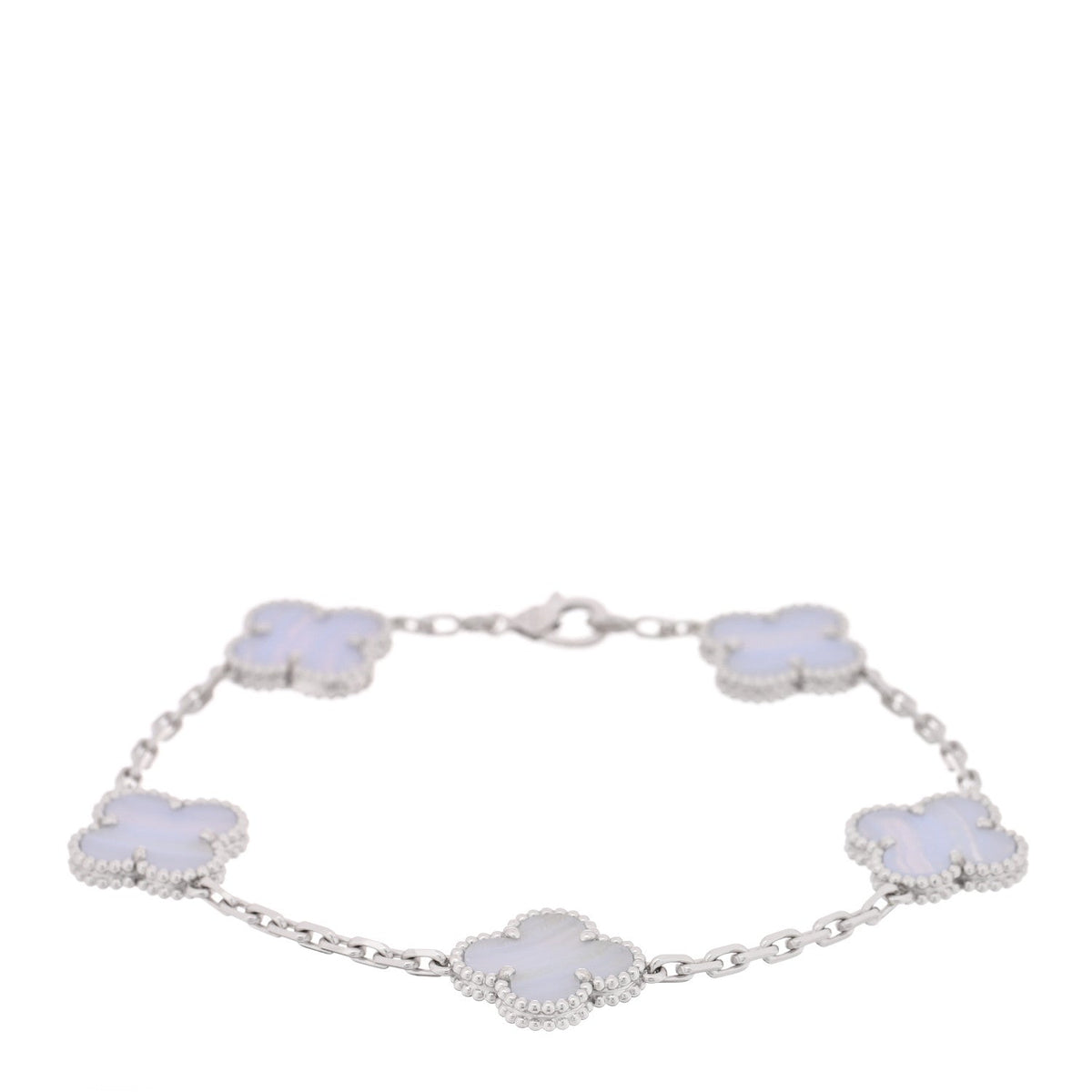 Van Cleef & Arpels 18K White Gold Chalcedony 5 Motifs Vintage Alhambra Bracelet
