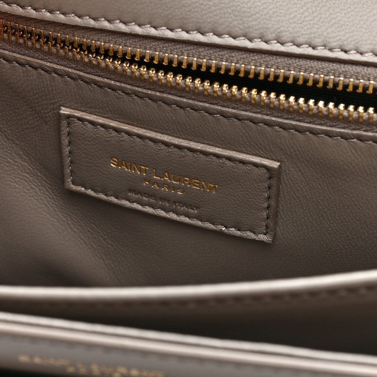 Saint Laurent Smooth Calfskin Le Maillon Satchel Greyish Brown