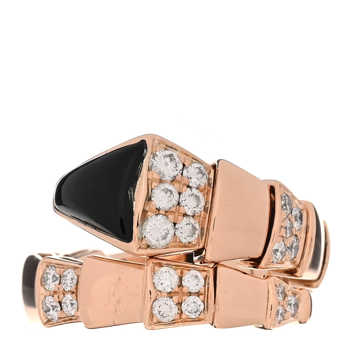 Bulgari 18K Rose Gold Diamond Black Onyx Serpenti Viper Ring M