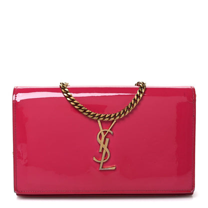 Saint Laurent Patent Calfskin Monogram Kate Wallet On Chain Fresh Fuxia