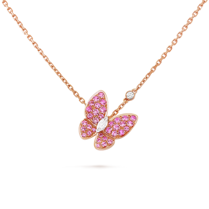 18K Rose Gold Diamond Sapphire VCA Two Butterfly Pendant