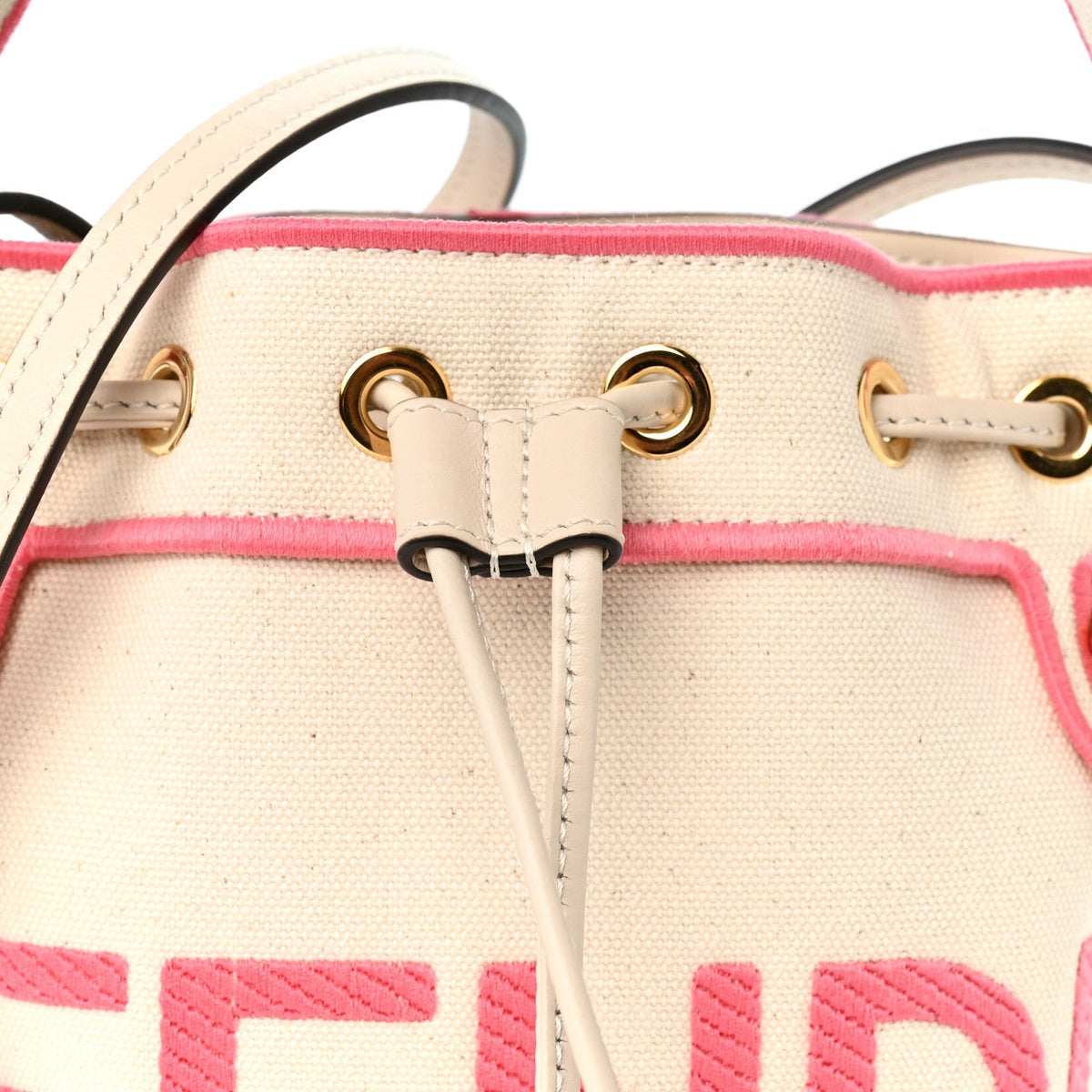 Fendi Canvas Vitello Grace Mini Mon Tresor Bucket Bag Grezzo Pink