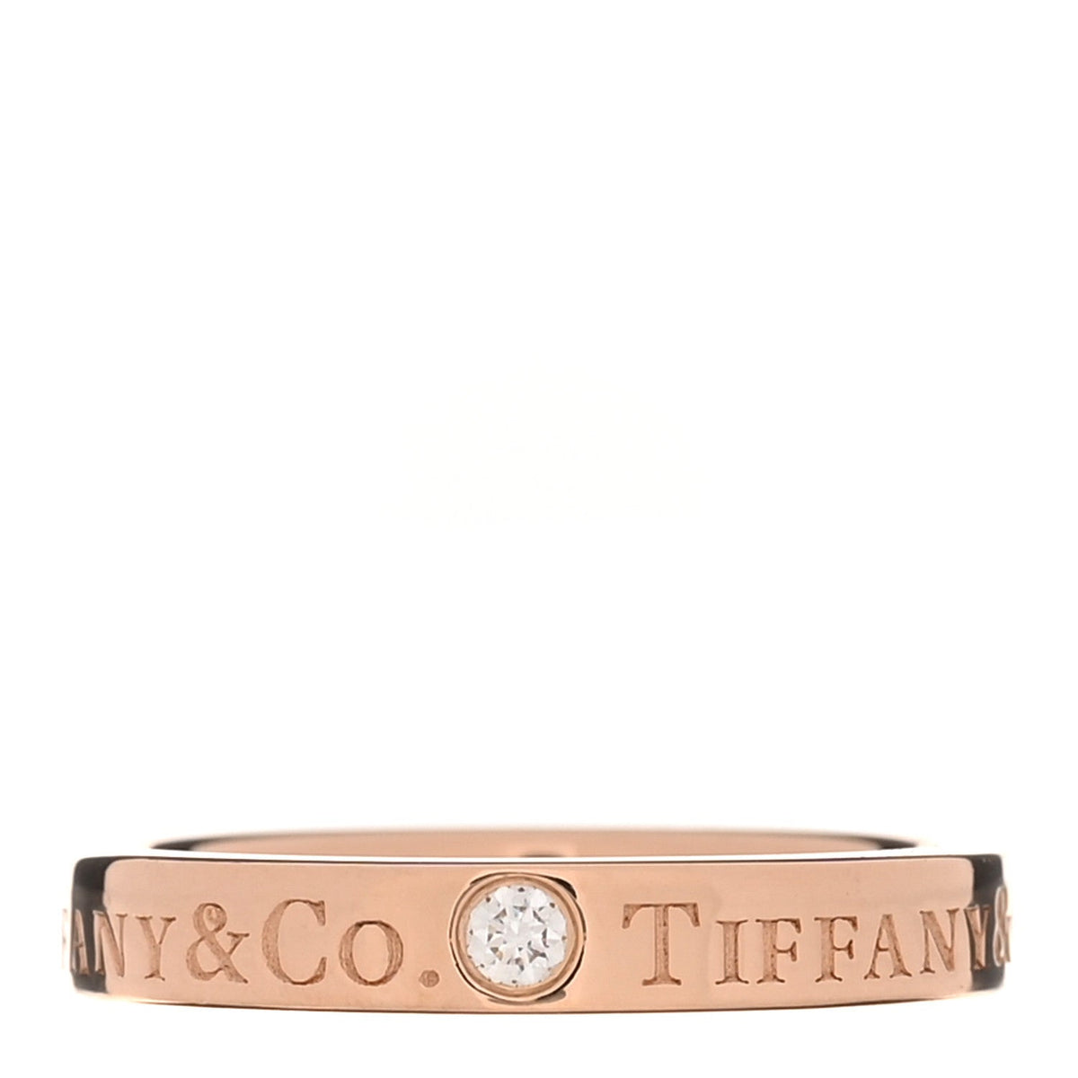 Tiffany 18K Rose Gold Diamond Logo Band Ring