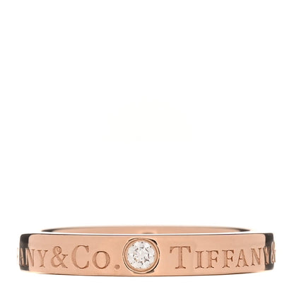 Tiffany 18K Rose Gold Diamond Logo Band Ring