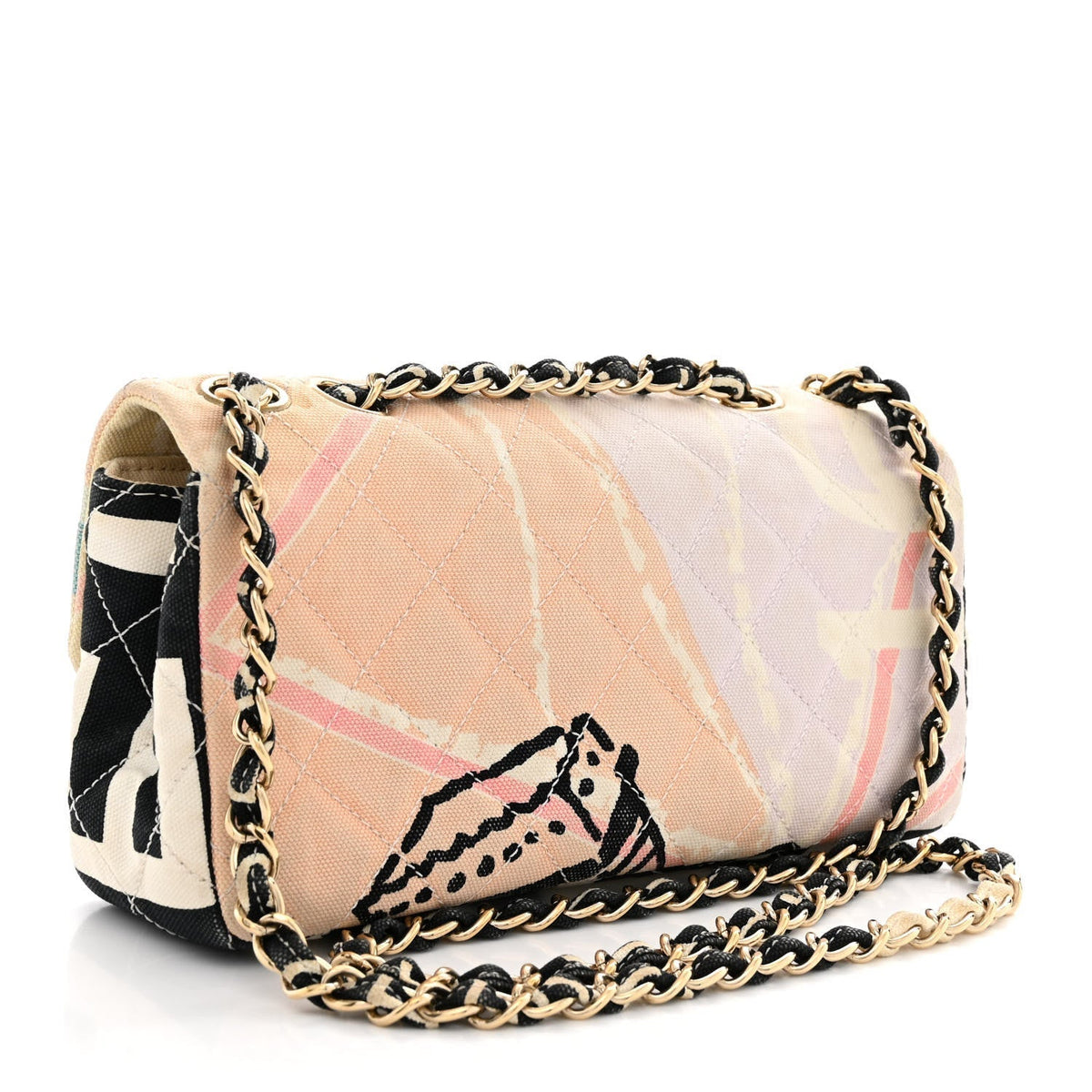 Chanel Canvas Small Printed Eiffel Tower Flap Bag Beige Multicolor