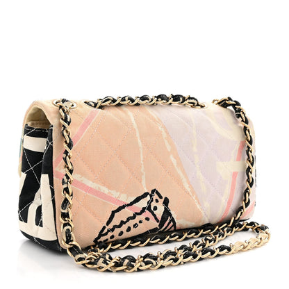 Chanel Canvas Small Printed Eiffel Tower Flap Bag Beige Multicolor