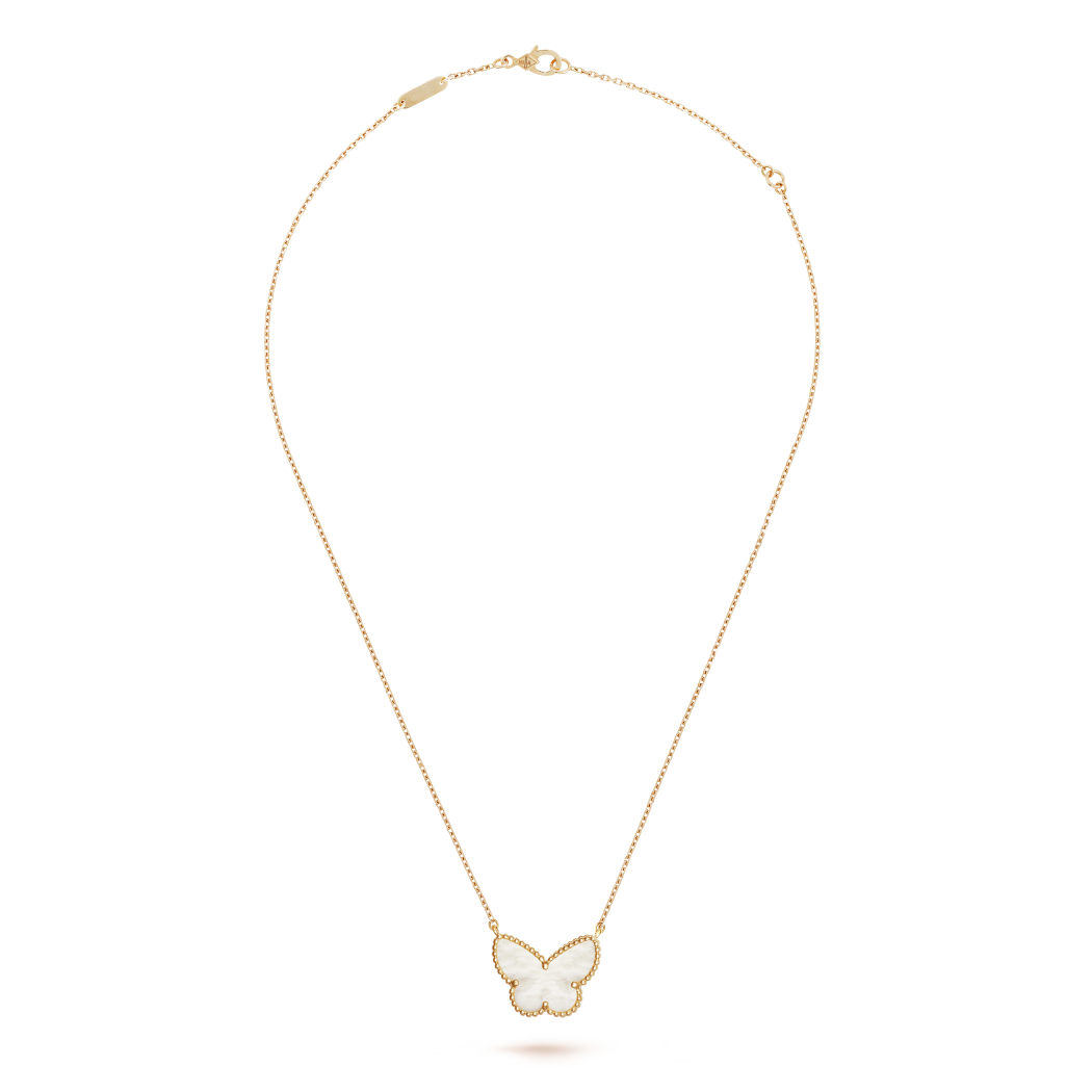 18K Yellow Gold MOP VCA Lucky Alhambra Butterfly Pendant