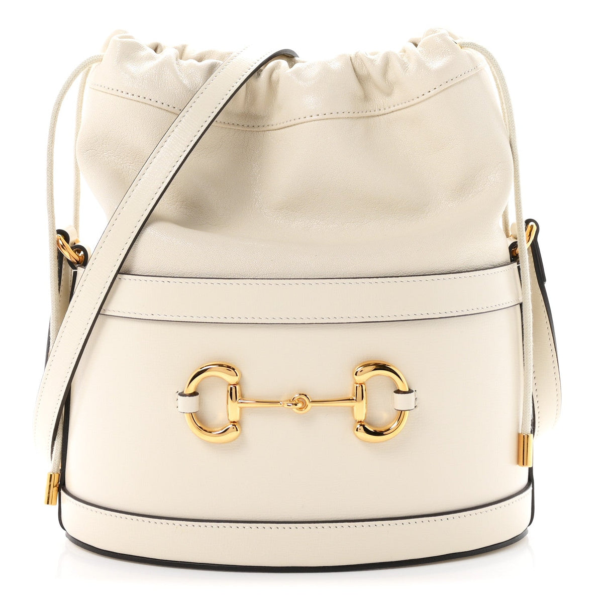 Gucci Calfskin Horsebit 1955 Drawstring Bucket Bag Mystic White