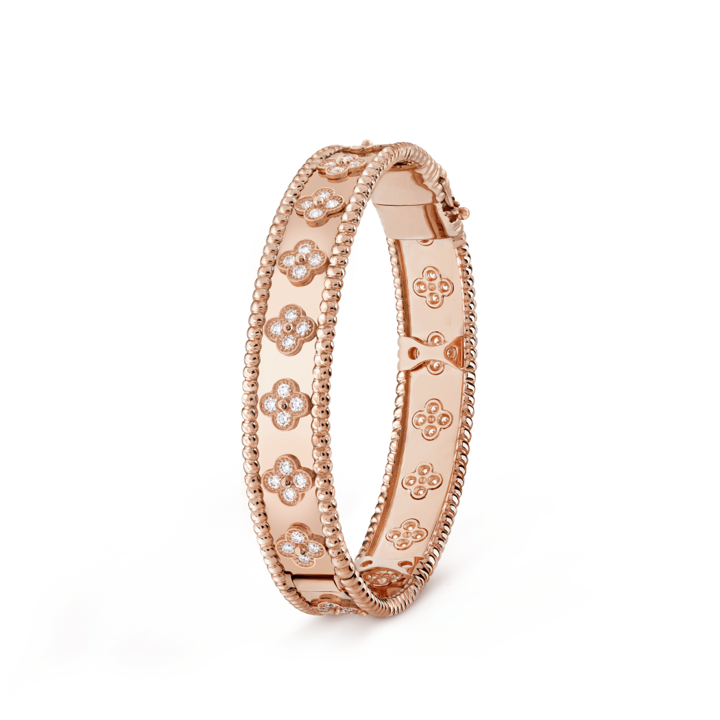 18K Gold Diamond VCA Perlée Clover Bracelet