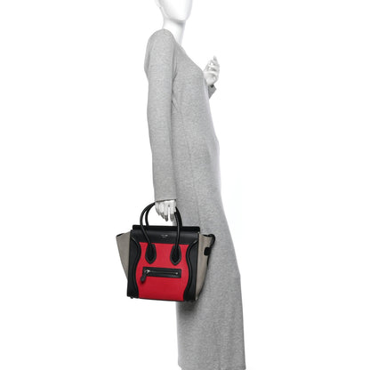 Celine Calfskin Bullhide Micro Luggage Tri-Color Bright Red