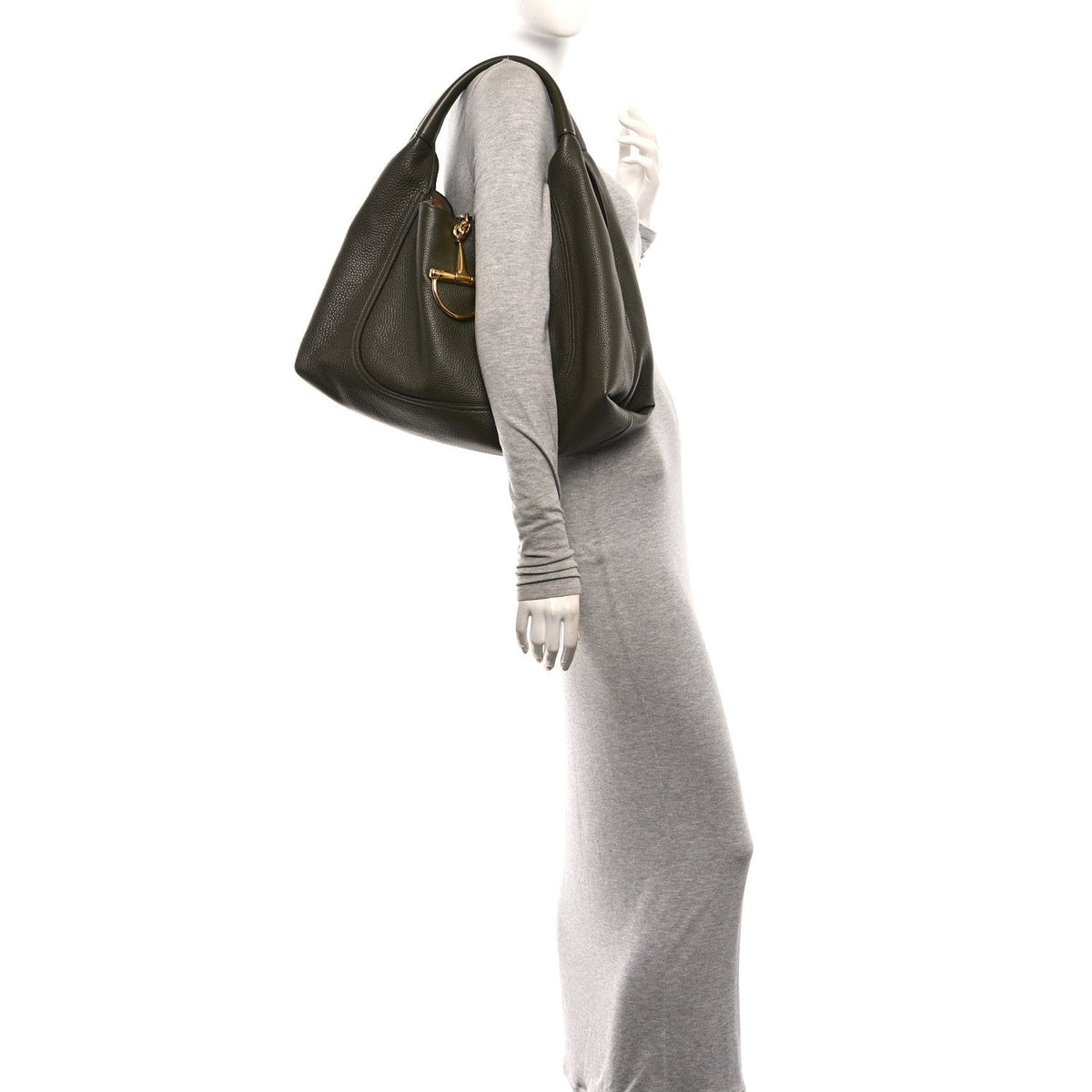 Gucci Grained Calfskin Softbit Maxi Shoulder Bag Forest Green