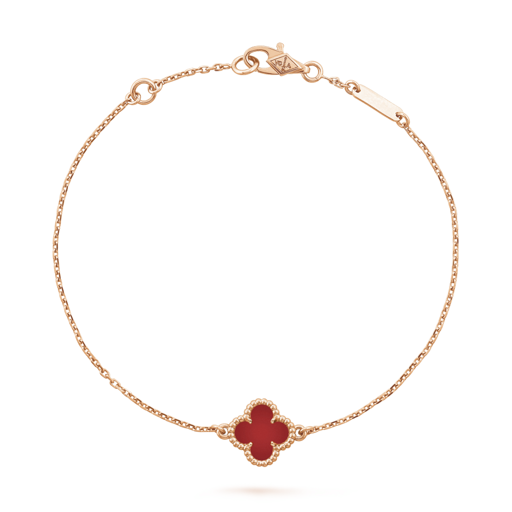18K Rose Gold Carnelian VCA Sweet Alhambra Bracelet