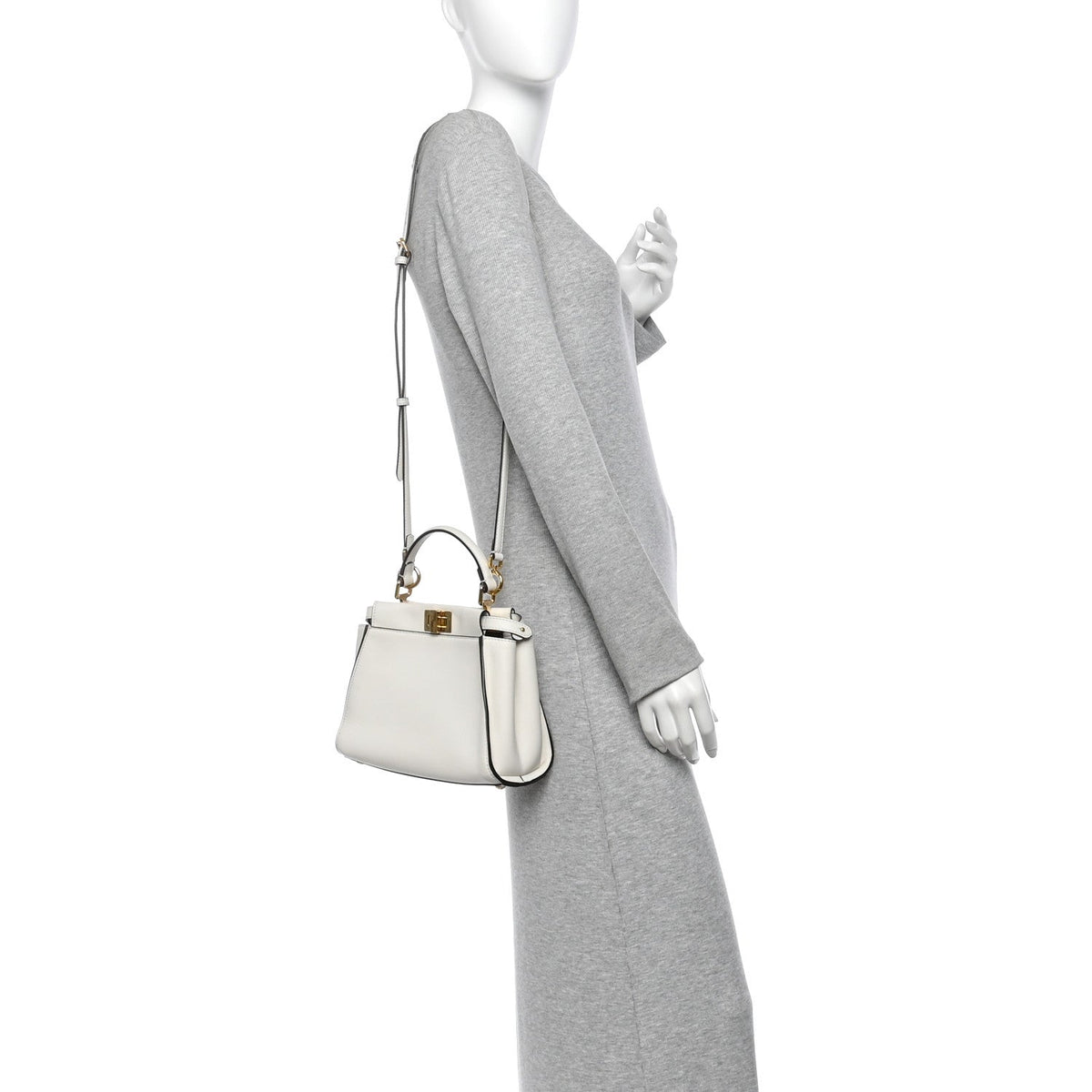 Fendi Vitello Seta Canvas FF Mini Peekaboo Iconic Satchel Uovo Sigaro Marrone