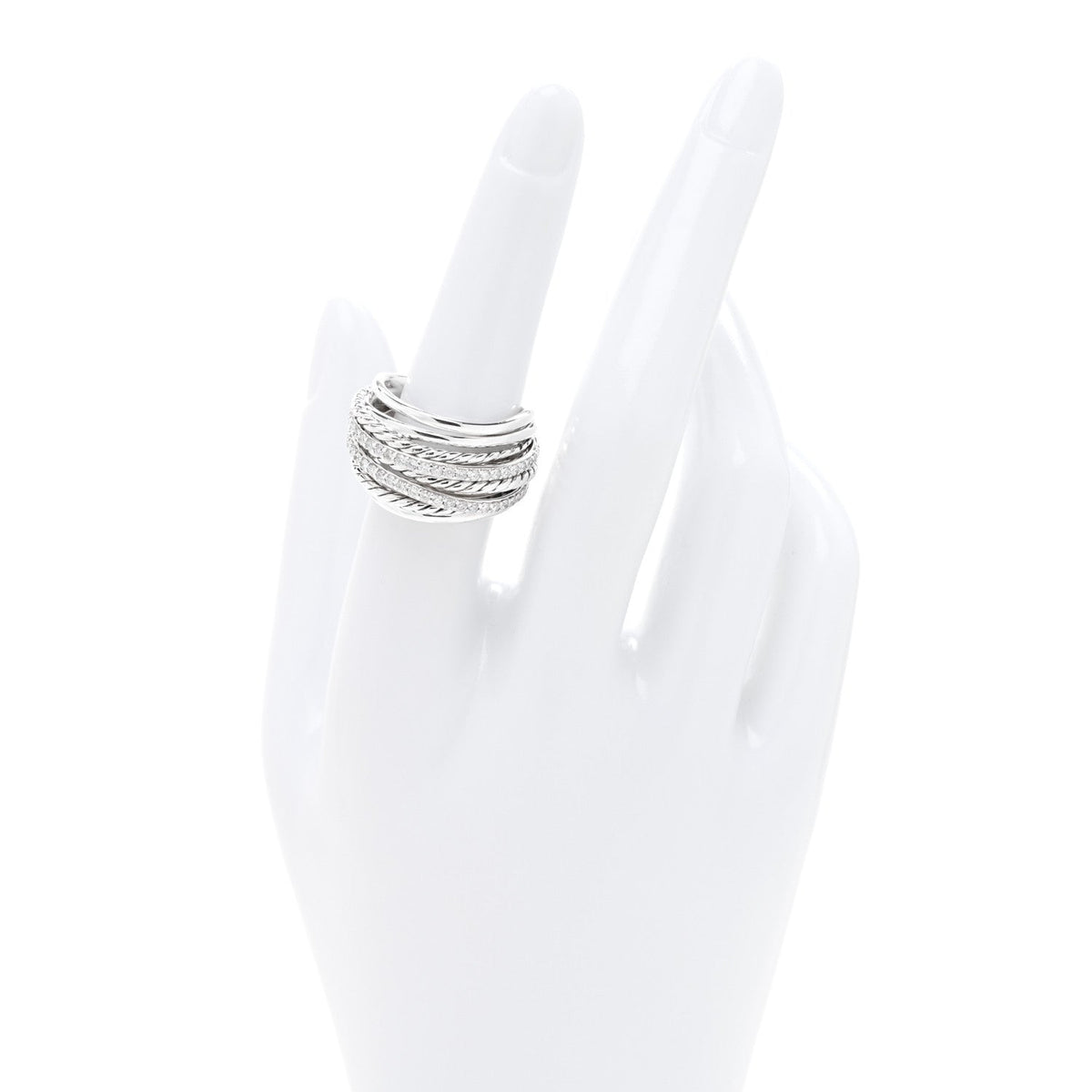 David Yurman Sterling Silver Diamond 18mm Wide Crossover Ring 54 7