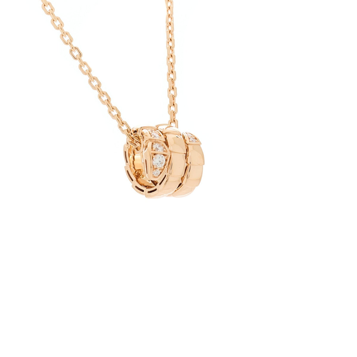 Bulgari 18K Rose Gold Diamond Serpenti Viper Demi Pave Pendant Necklace