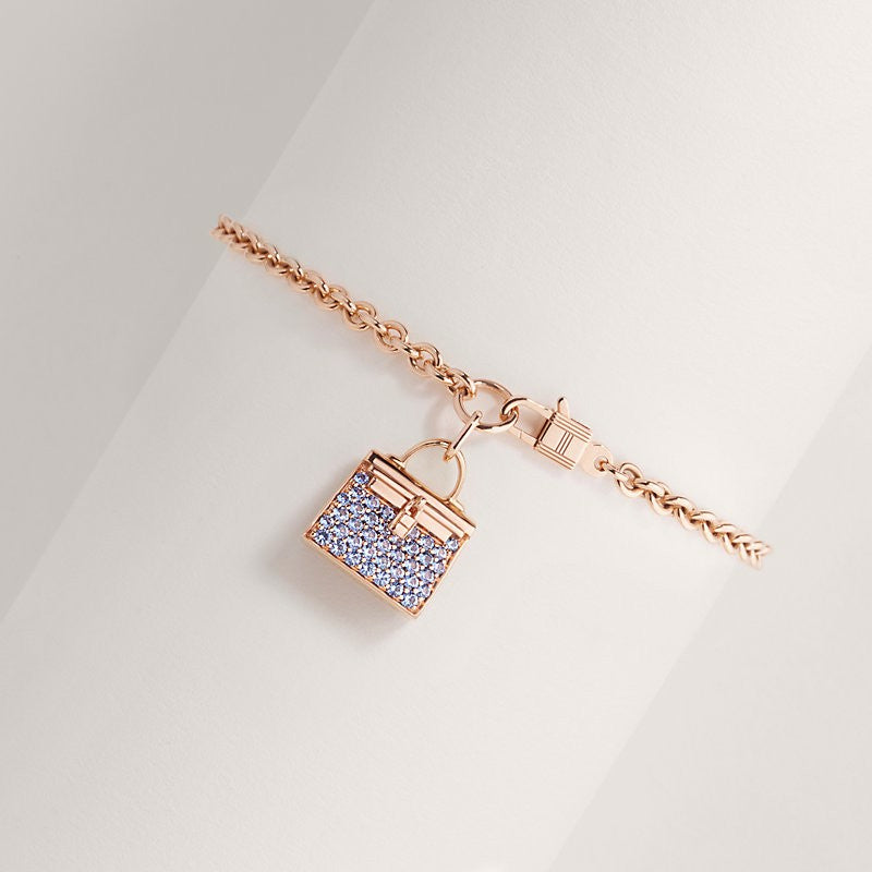 18K Rose Gold Sapphire Hermes Amulettes Kelly Bracelet