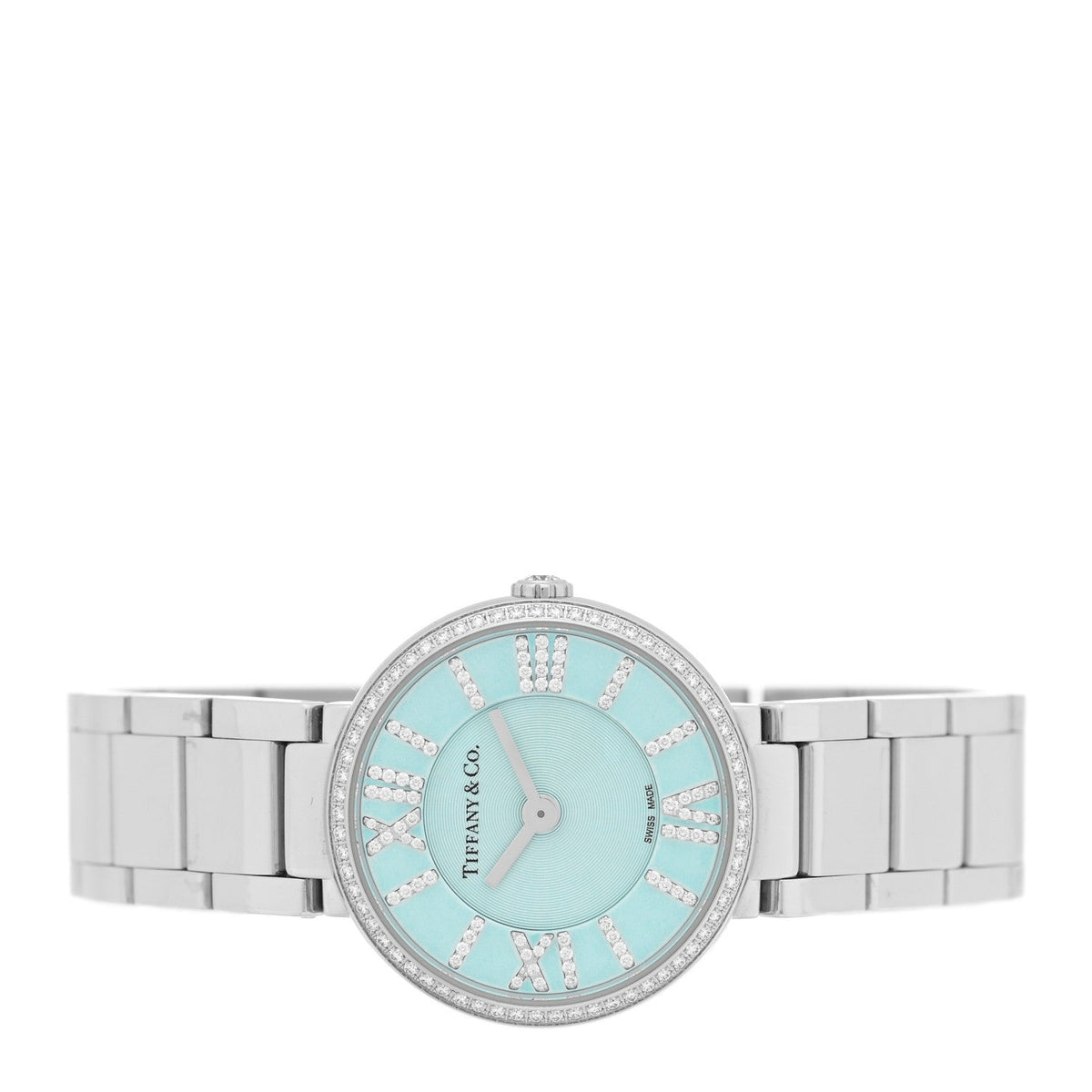 Tiffany Stainless Steel Diamond 24mm Atlas Quartz Watch Ice Blue