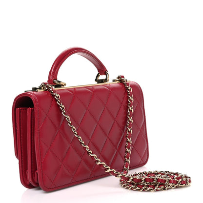 Chanel Lambskin Quilted Trendy CC Dual Handle Clutch With Chain Red