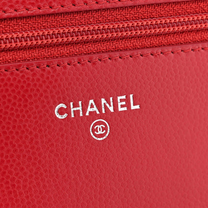 Chanel Caviar Chevron Quilted Wallet On Chain WOC Dark Red