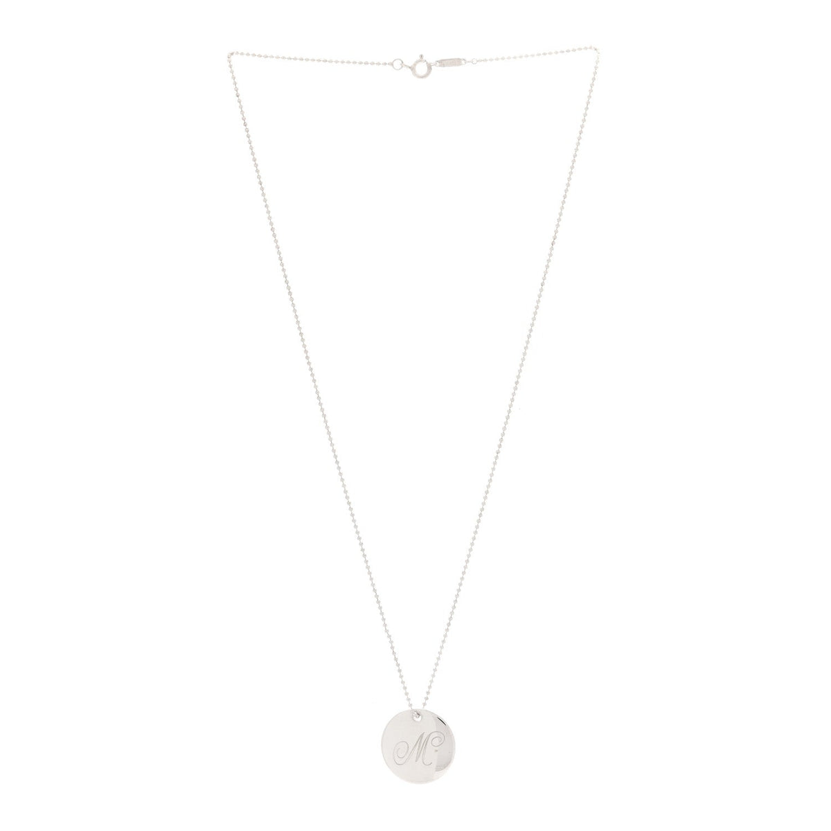 Tiffany Sterling Silver Letter M Disc Pendant Necklace