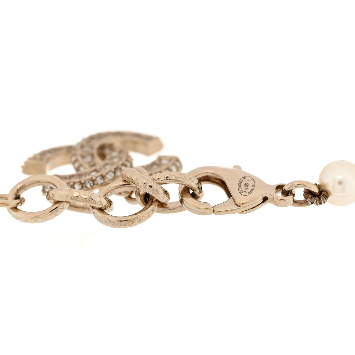 Graduated Pearl Crystal CC Bracelet Gold