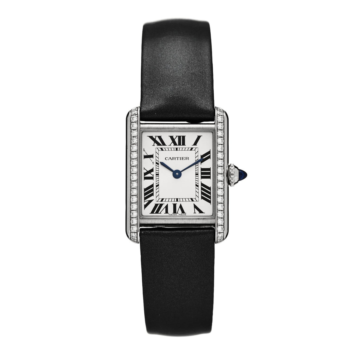 Cartier Stainless Steel Satin Diamond 22mm Tank Watch Silver