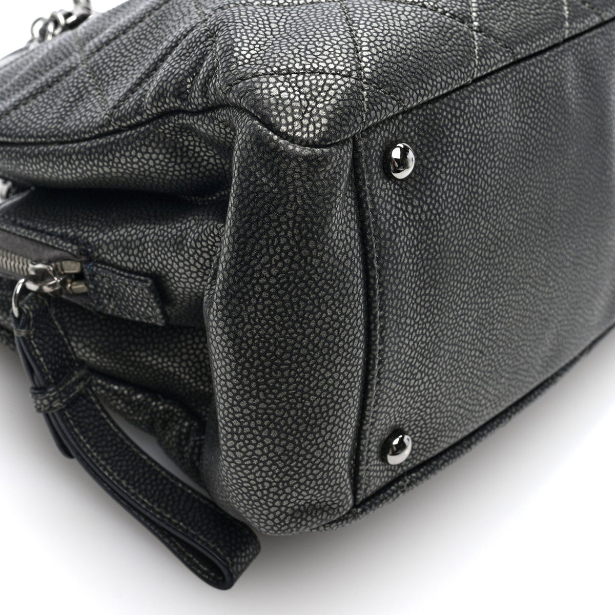 Chanel Metallic Caviar Quilted Timeless CC Shopping Tote Bag Dark Grey
